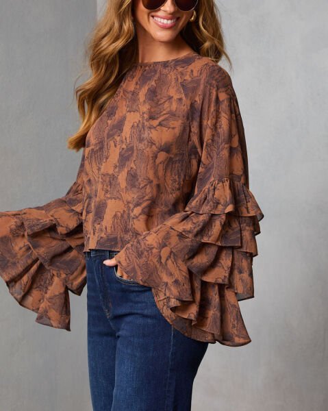 BROWN-PRINTED BLOUSE