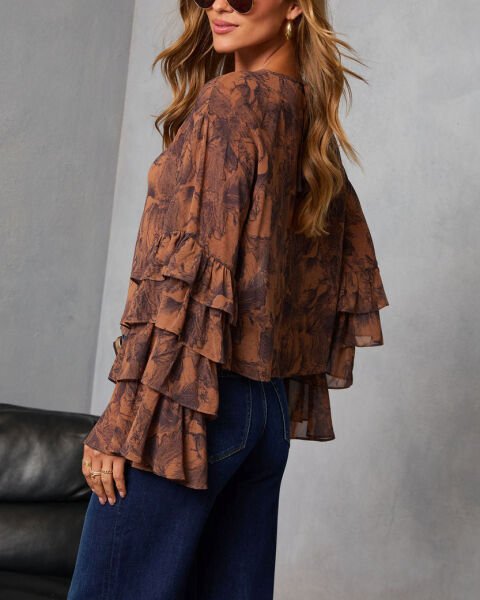 BROWN-PRINTED BLOUSE