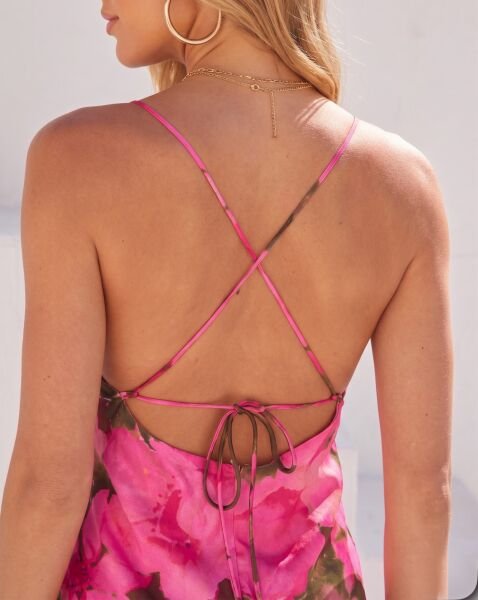 PINK-KHAKI-FLORAL DRESS L - PINK-KHAKI-FLORAL