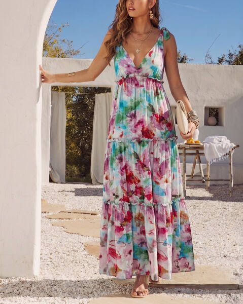 ECRU-PINK-FLORAL DRESS XL - ECRU-PINK-FLORAL