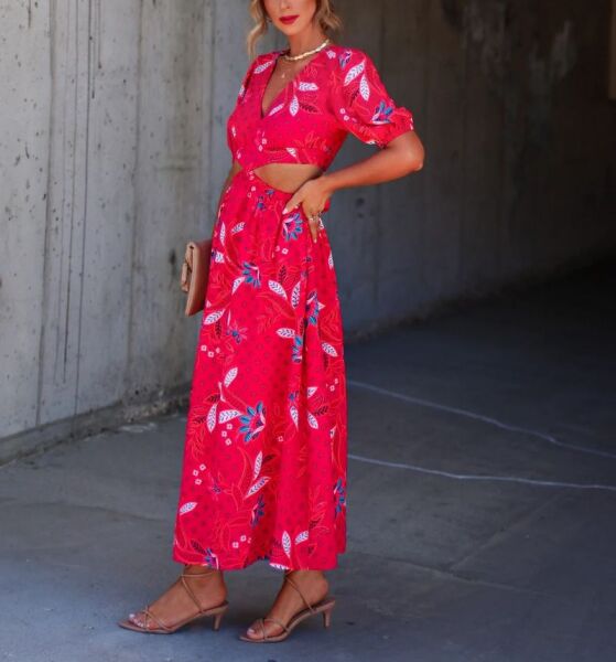 CORAL-FLORAL DRESS