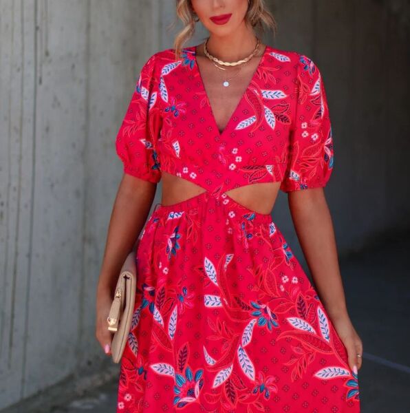 CORAL-FLORAL DRESS