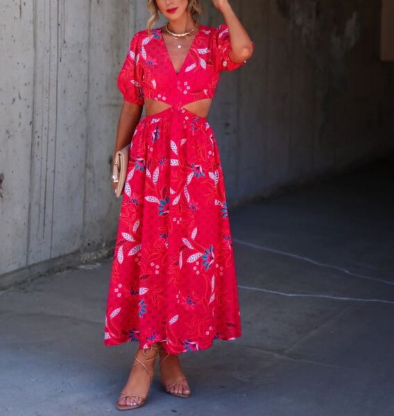 CORAL-FLORAL DRESS