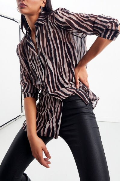 BROWN-BLACK-STRIPED SHIRT