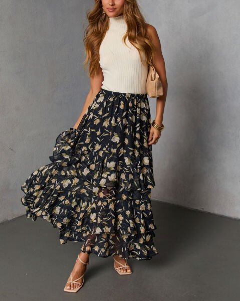 BLACK-FLORAL SKIRT XL - BLACK-FLORAL