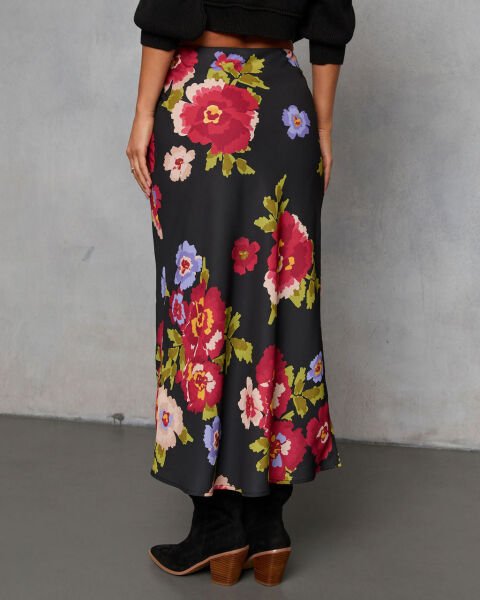 BLACK-RED-FLORAL SKIRT S - BLACK-RED-FLORAL