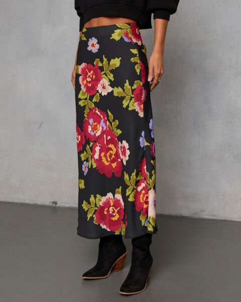 BLACK-RED-FLORAL SKIRT S - BLACK-RED-FLORAL