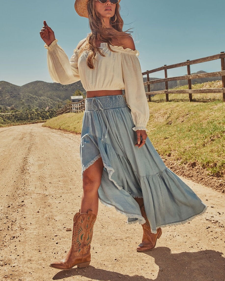 LIGHT-BLUE JEANS SKIRT L - LIGHT-BLUE