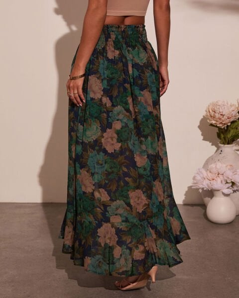 GREEN-FLORAL SKIRT S - GREEN-FLORAL