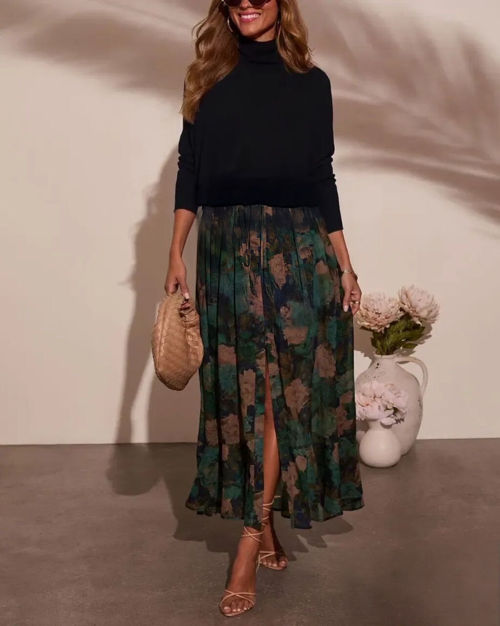 GREEN-FLORAL SKIRT S - GREEN-FLORAL