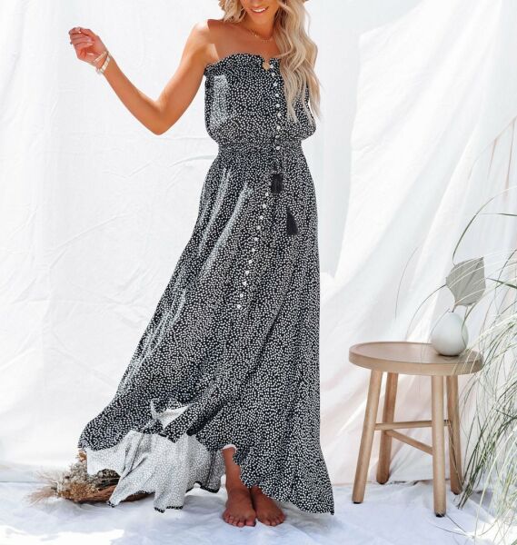 BLACK-ECRU-POLKA-DOT DRESS S - BLACK-ECRU-POLKA-DOT