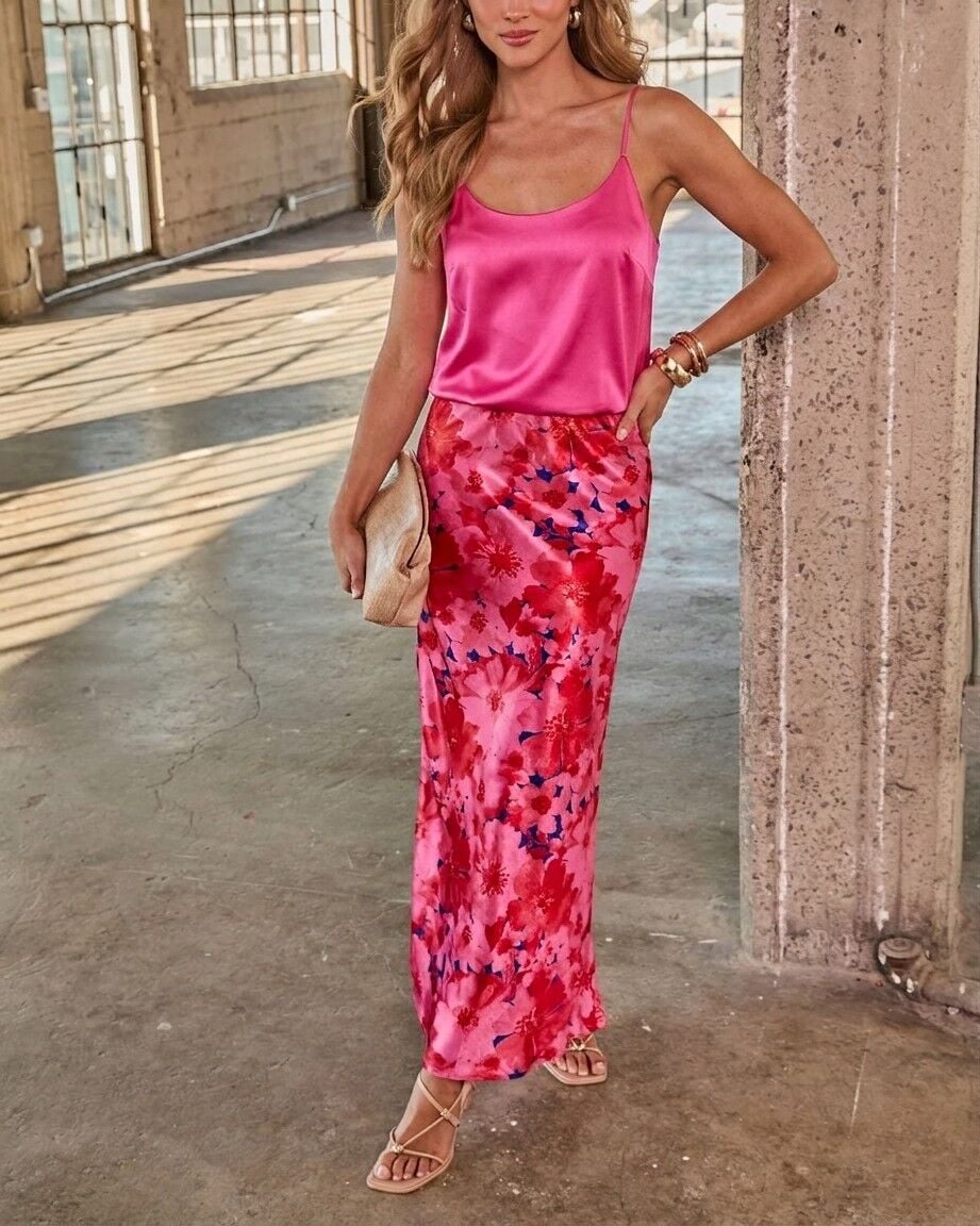 PINK-FLORAL SKIRT XL - PINK-FLORAL