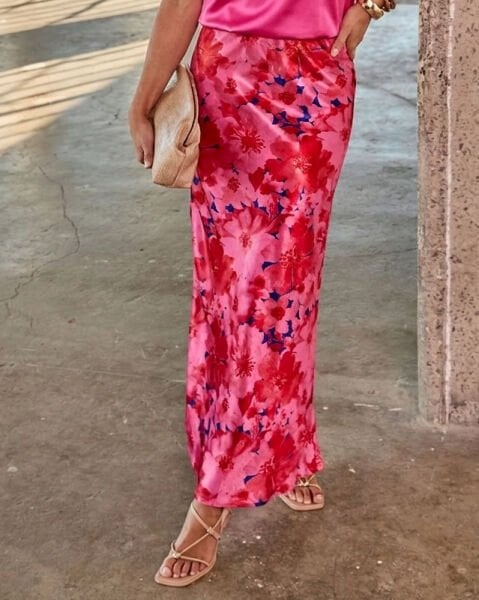 PINK-FLORAL SKIRT XL - PINK-FLORAL
