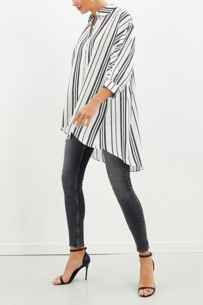ECRU-BLACK-STRIPED BLOUSE