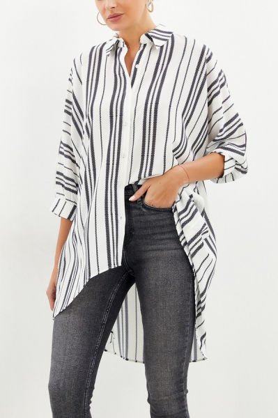 ECRU-BLACK-STRIPED BLOUSE