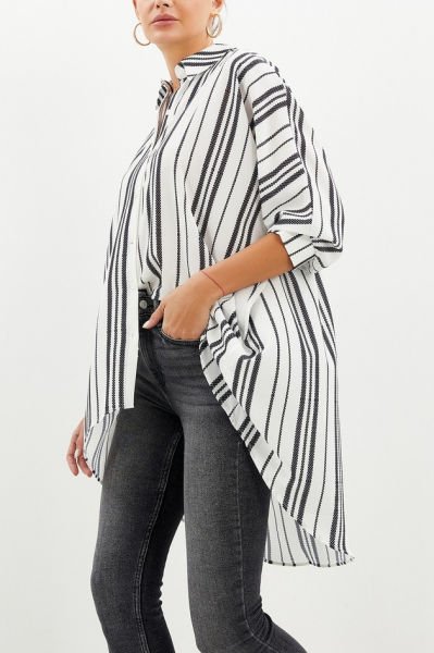 ECRU-BLACK-STRIPED BLOUSE