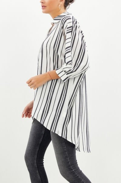 ECRU-BLACK-STRIPED BLOUSE