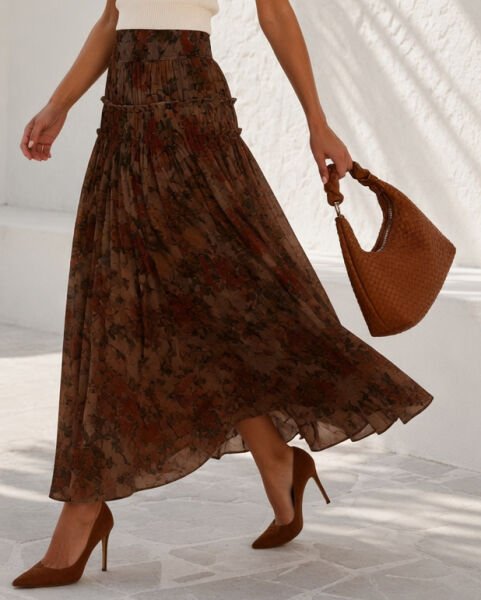 BROWN-FLORAL SKIRT M - BROWN-FLORAL