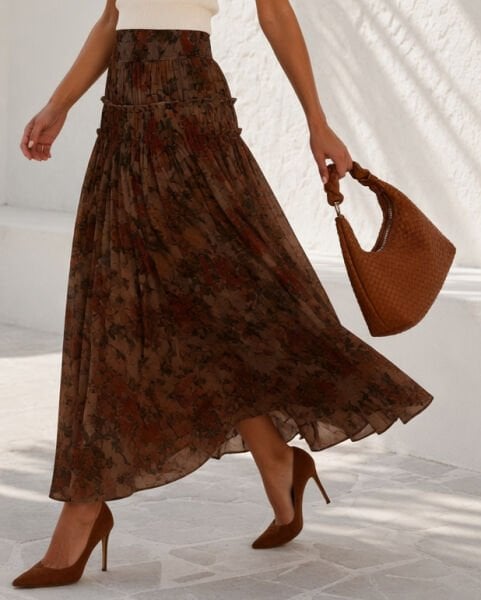 BROWN-FLORAL SKIRT L - BROWN-FLORAL