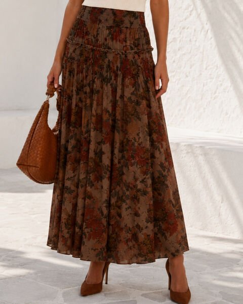 BROWN-FLORAL SKIRT L - BROWN-FLORAL