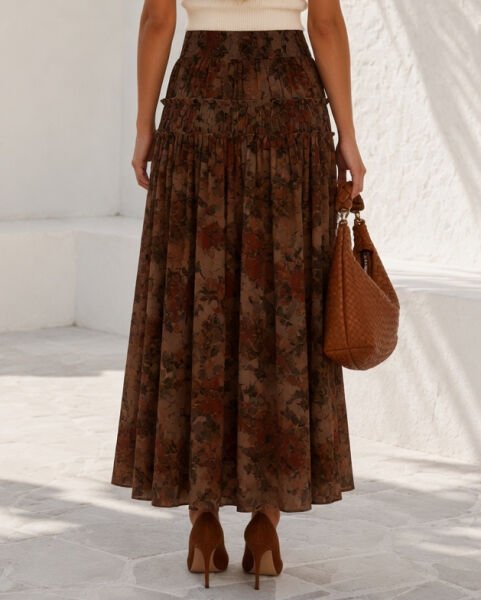 BROWN-FLORAL SKIRT XL - BROWN-FLORAL