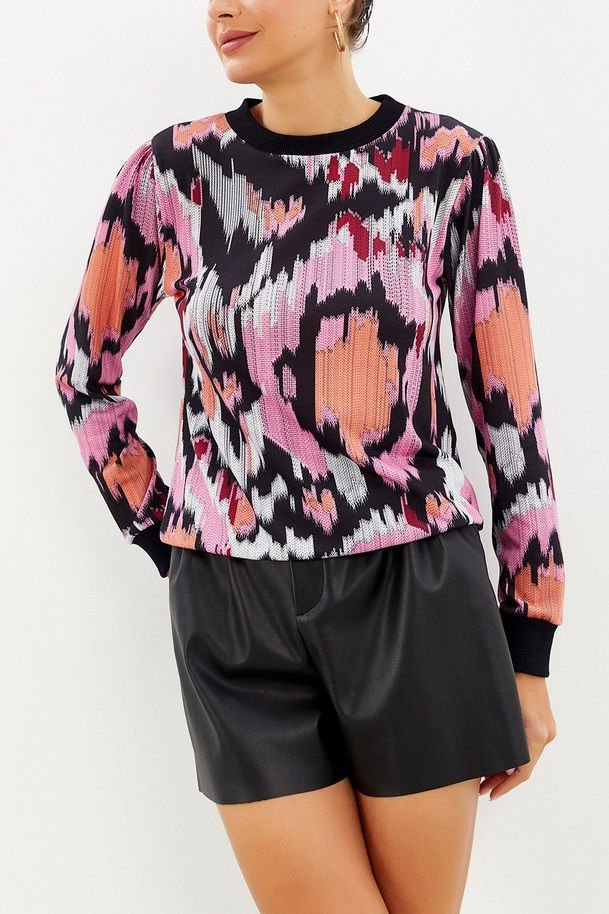 PINK-BLACK-PRINTED BLOUSE