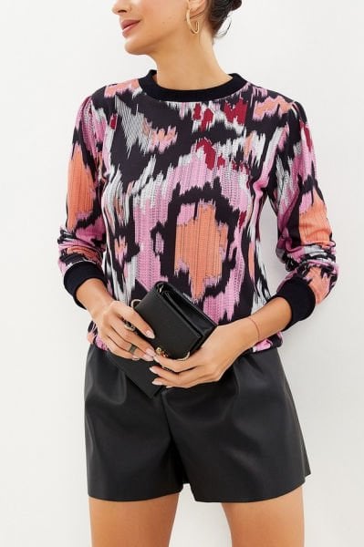 PINK-BLACK-PRINTED BLOUSE