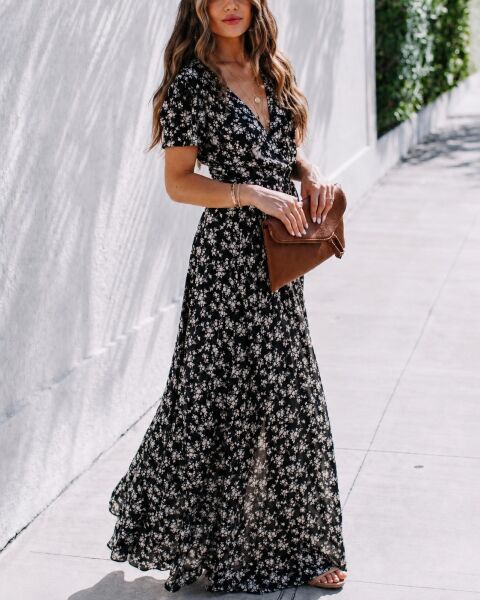 BLACK-FLORAL DRESS L - BLACK-FLORAL