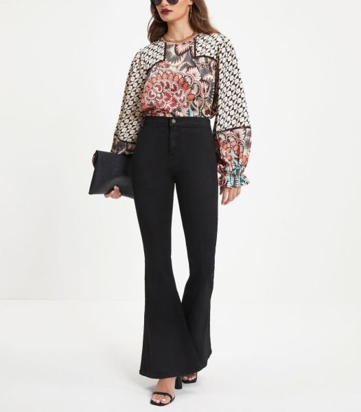 BLACK-ECRU-PRINTED BLOUSE