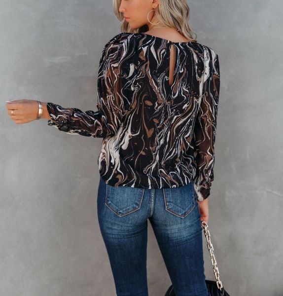 BLACK-BROWN-PRINTED BLOUSE