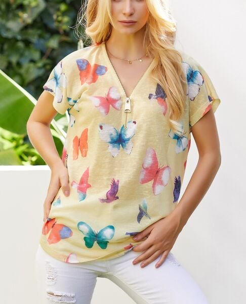 YELLOW-PRINTED BLOUSE XL - YELLOW-PRINTED
