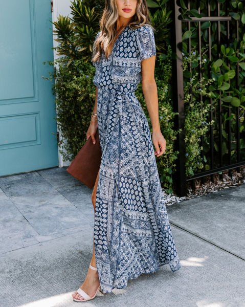 NAVY-PRINTED DRESS