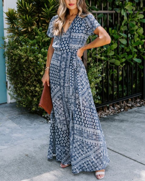 NAVY-PRINTED DRESS