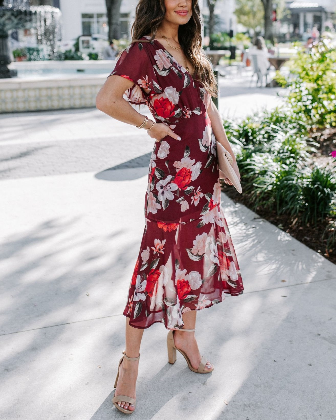 BURGUNDY-FLORAL DRESS
