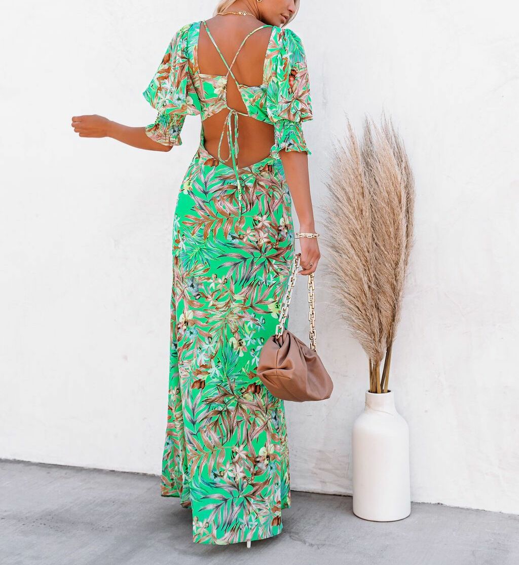 GREEN-FLORAL DRESS M - GREEN-FLORAL