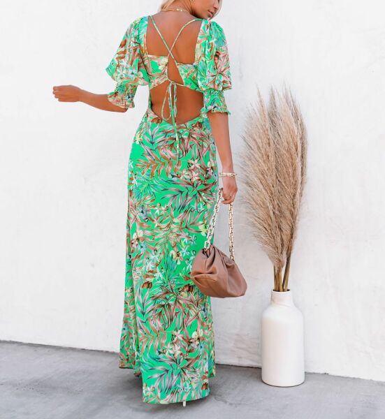 GREEN-FLORAL DRESS L - GREEN-FLORAL