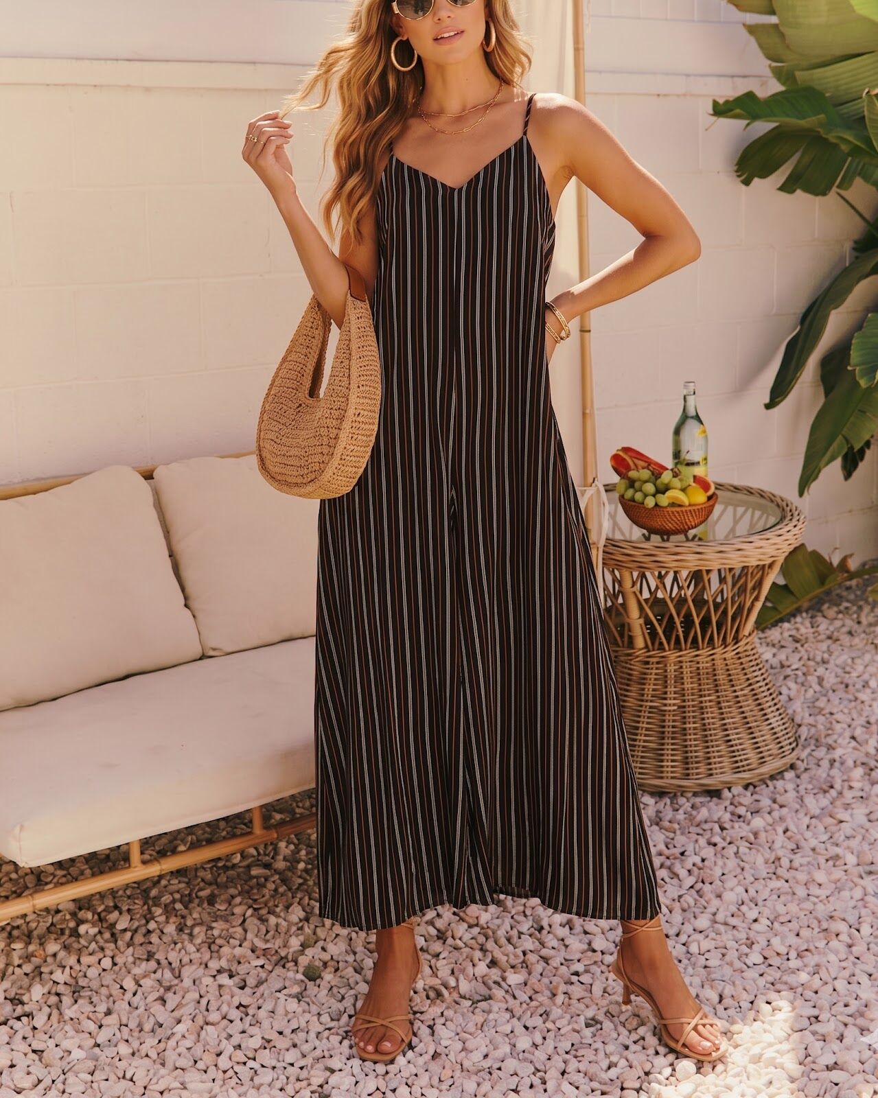 BLACK-BEIGE-STRIPED JUMPSUIT S - BLACK-BEIGE-STRIPED