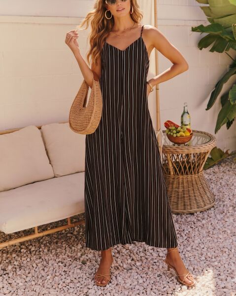 BLACK-BEIGE-STRIPED JUMPSUIT S - BLACK-BEIGE-STRIPED