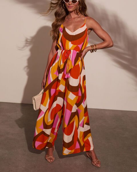 ORANGE-PINK-PRINTED JUMPSUIT