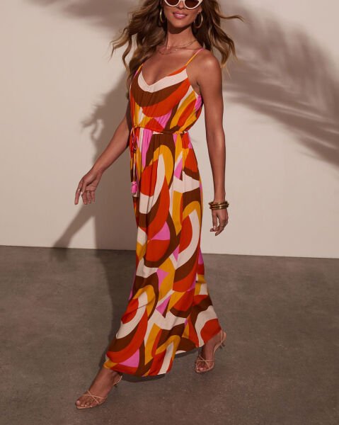 ORANGE-PINK-PRINTED JUMPSUIT