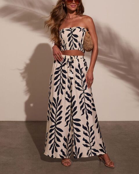 ECRU-BLACK-PRINTED PANTS