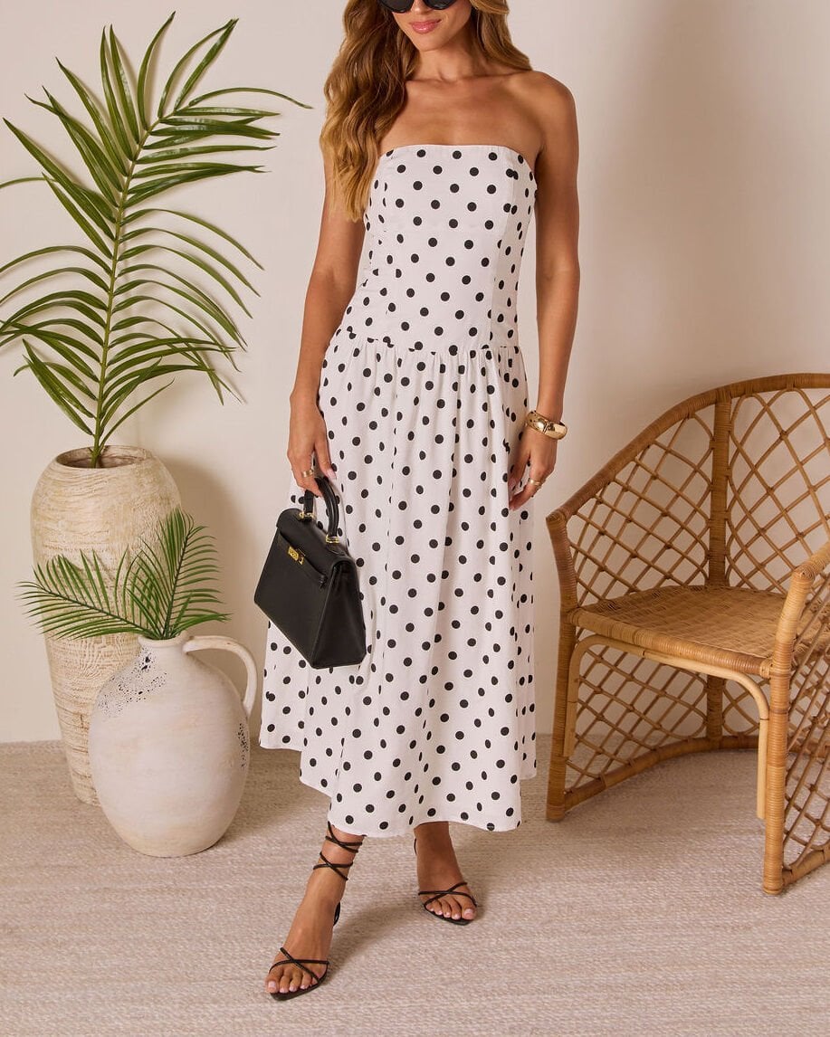 WHITE-BLACK-POLKA-DOT DRESS L - WHITE-BLACK-POLKA-DOT