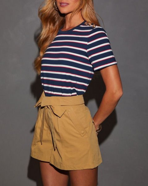 NAVY-ECRU-STRIPED T-SHIRT