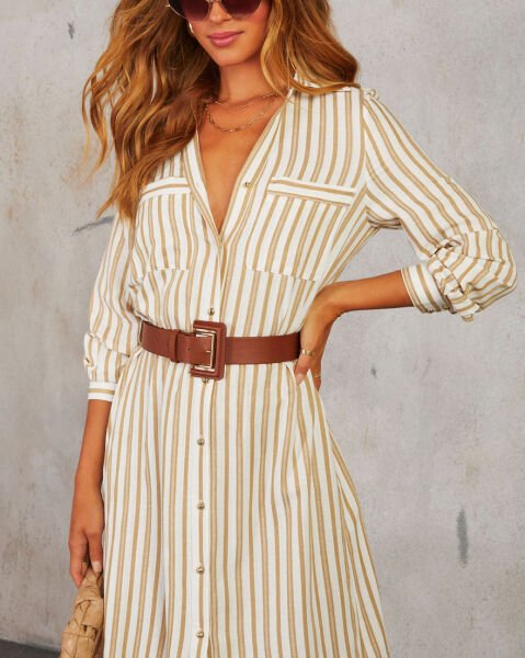 BEIGE-BROWN-STRIPED DRESS