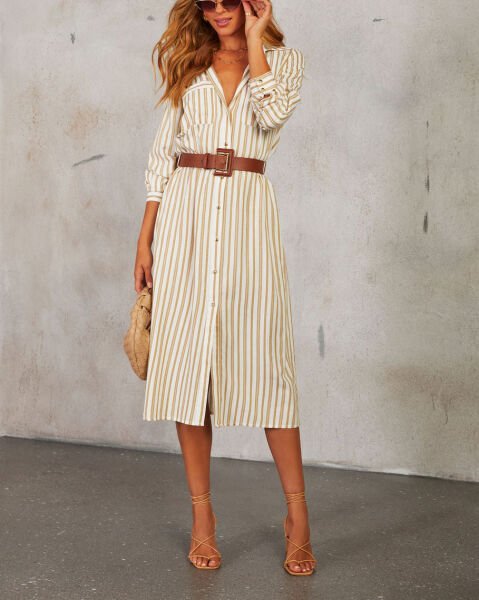 BEIGE-BROWN-STRIPED DRESS