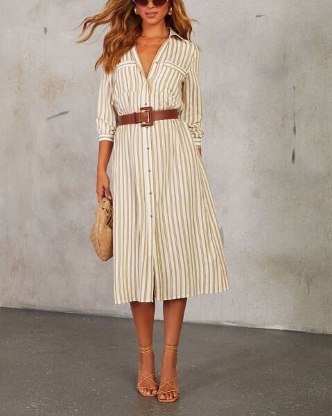 BEIGE-BROWN-STRIPED DRESS