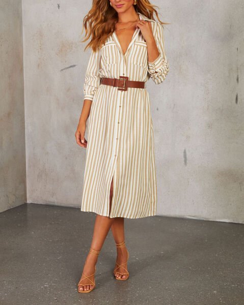 BEIGE-BROWN-STRIPED DRESS