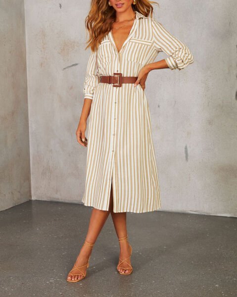 BEIGE-BROWN-STRIPED DRESS