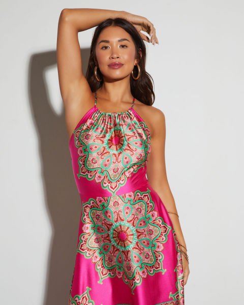 FUCHSIA-PRINTED DRESS