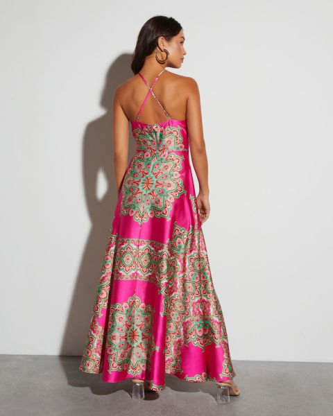 FUCHSIA-PRINTED DRESS